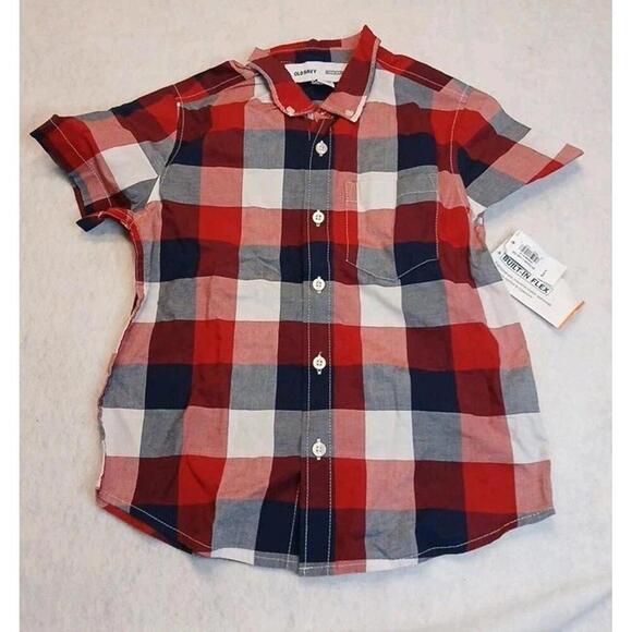Old Navy Pocket Poplin Shirt Size Small (6-7) Plaid Flex Stretch Lightweight - Picture 3 of 7